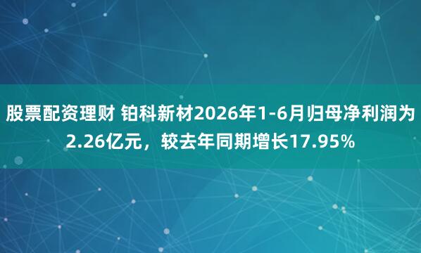 股票配资理财 铂科新材2026年1-6月归母净利润为2.26亿元，较去年同期增长17.95%